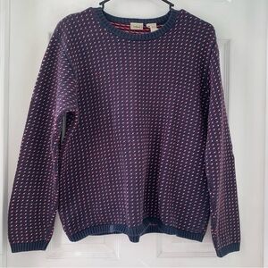 L.L Bean 100% cotton heart sweater women’s blue red white ribbed cotton Sz M